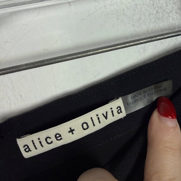 Alice + Olivia Rubi Vegan Leather Lace-Trim Mini Skirt in Black Size 2 EUC - Picture 7 of 13